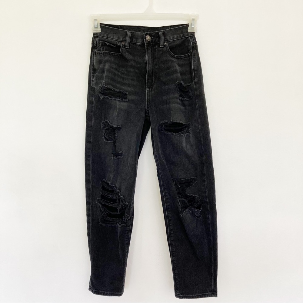 American Eagle Black Ripped Relaxed Mom Jeans